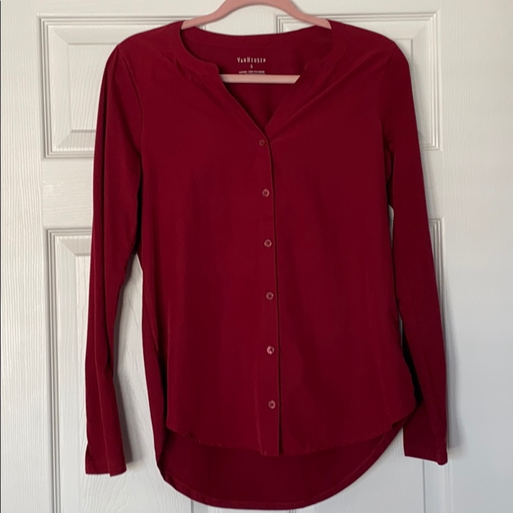 Red button down blouse